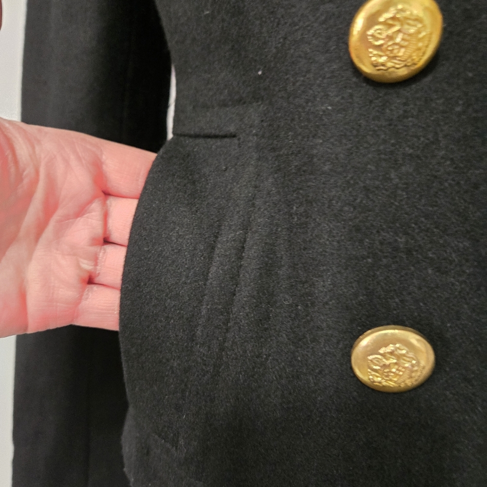MAX MARA Virgin Wool Cropped Black Peacoat. Gold Buttons, High Ribbed Collar. M - Picture 8 of 12